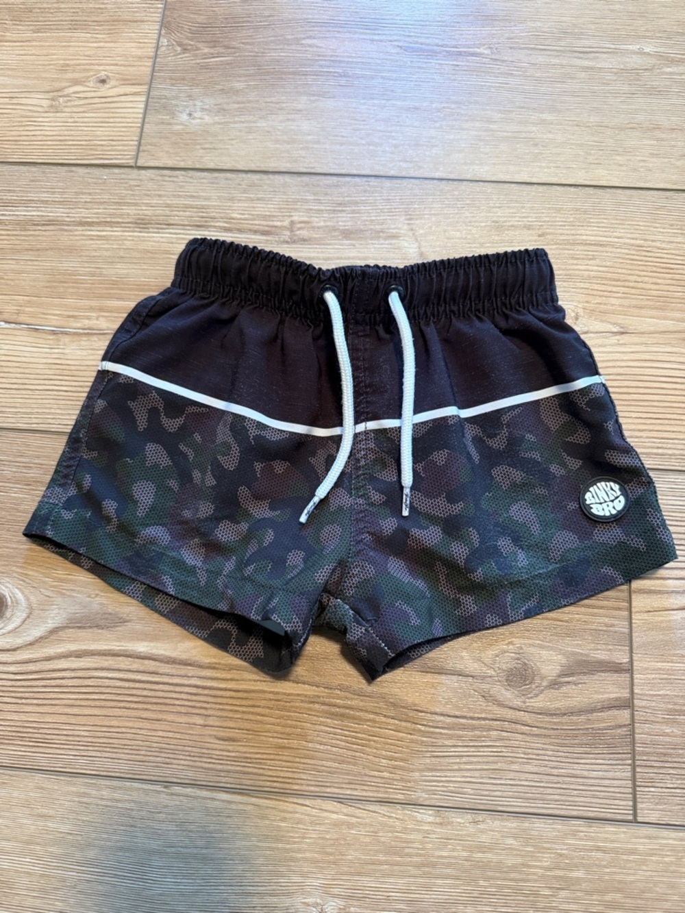 Kids Black Camo Swim Trunks with Contrast Drawstring